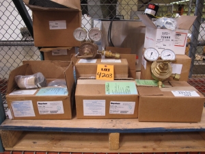 LOT TO INCLUDE: (28) RAYCHEM TAPE, 2" X 25 FEET SIZE, JACKET REPAIR KIND. KIT CONSIST OF 1 ROLL OF FLAME- RETARDED, HEAT-SHRINKABLE TAPE, (3) KITS, FIRST AID TYPE, HIP-KIT KIND. CONTENTS- 1- 1/8 OZ BURN JEL, 8- 1" X 3" ADHESIVE BANDAGES, 1- 2" X 4-1/2" ADHESIVE BANDAGE2- KNUCKLE BANDS, 3- ALCOHOL WIPES, 2- STING KILL SWAB, 2- TRIPLE ANTIBOTIC, 1/2 GRAM, FLOWSERVE SEAL, MECHANICAL TYPE, 1-7/8" SHAFT DIAMETER, P-50 SINGLE INSIDE-CARTRIDGE KIND, 316 SS MATERIAL, (1) METER, 3-1/2" EDGEWISE KIND, 4-20MA DC INPUT RANGE, MODEL 371 STYLE. HORIZONTAL SCALE, (1) VEKTOR OXYGEN AND GAS TORCH GAUGE, (1) KOEHLER PART # 288-115-002. LOADING & HANDLING FEE $15-4203